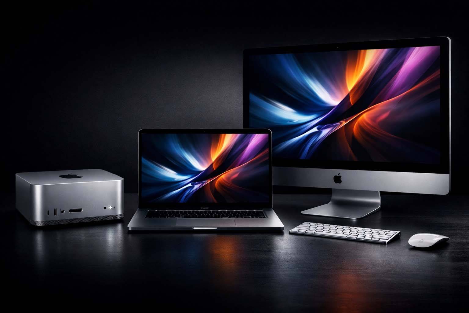 Mac Studio 與 MacBook Pro 並排展示蘋果生態系 / Mac Studio and MacBook Pro displayed side by side showing Apple ecosystem